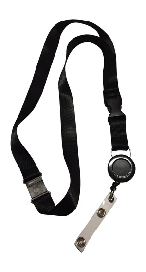 1 LR black anti choke lanyard with retractable badge reel for ID badges and proximity cardsLR