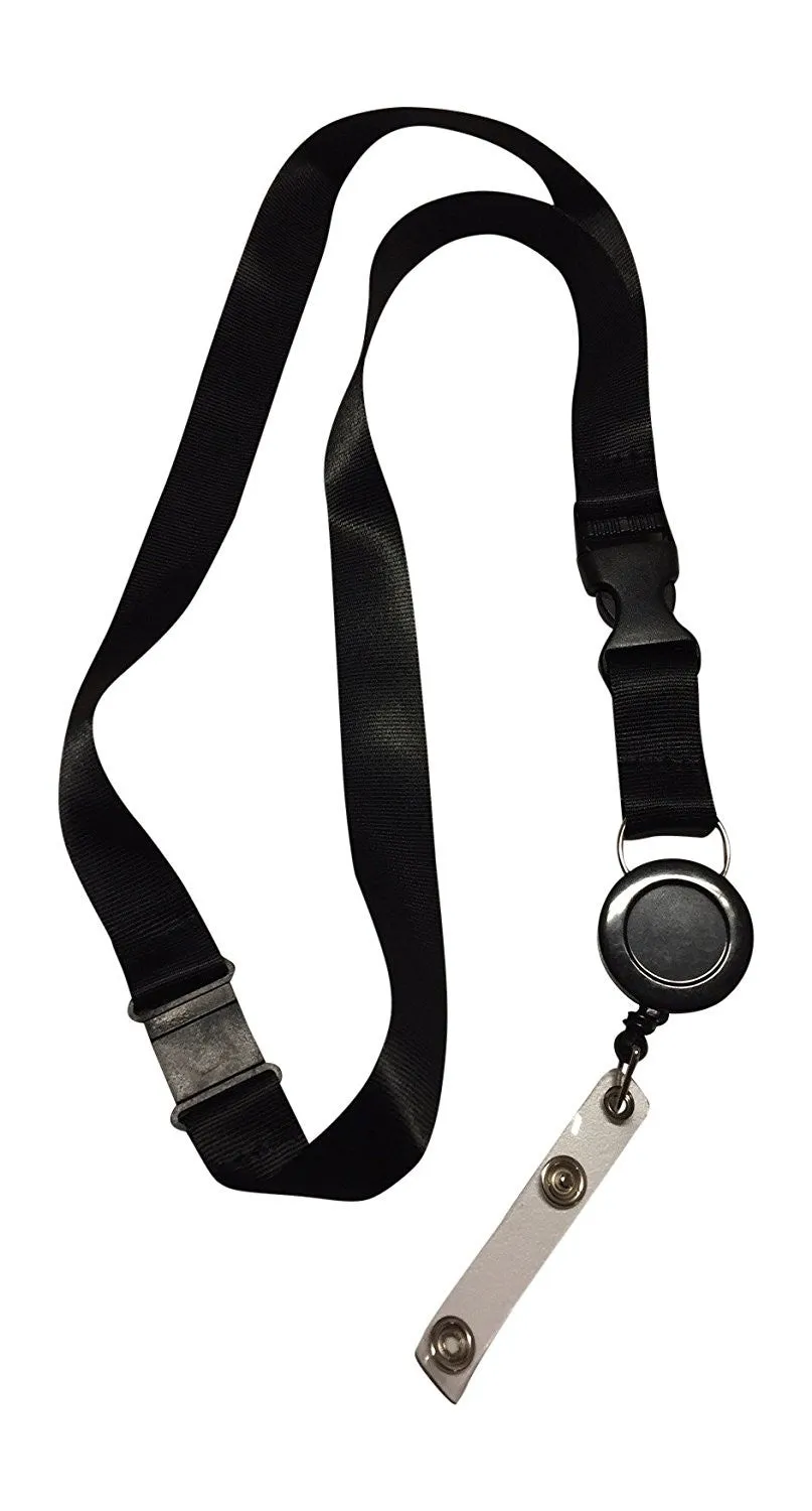 1 LR black anti choke lanyard with retractable badge reel for ID badges and proximity cardsLR