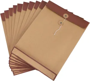 10 Pack A4 Kraft Paper Envelope File Bag File Folders Portfolio Project File Bag Expandable Envelope File Wallet Vertical Document Bill Storage Pocket Organizer Envelope with String Button Closure