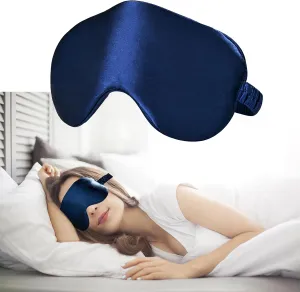 100% Mulberry Silk Sleep Mask, Ultra-Soft Light Blocking Eye Cover for Travel & Rest(NavyBlue)