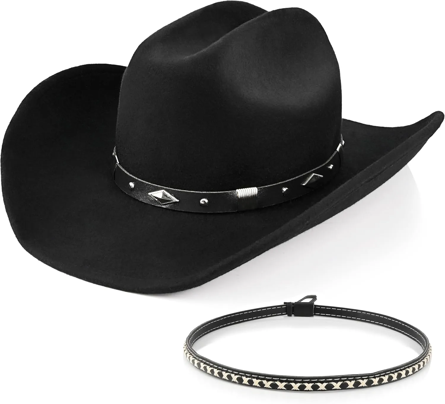 100% Wool Western Cowboy Hat for Men Women Classic Fedora Hat Felt Cowgirls Hats with Two Decorative Bands