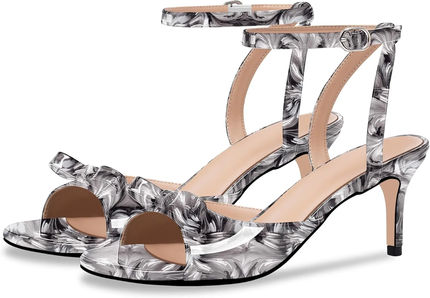 100FIXEO Women's Slingback Open Toe High Heel Bow Sandals Ankle Strap Stiletto Heel Pumps Dress Shoes