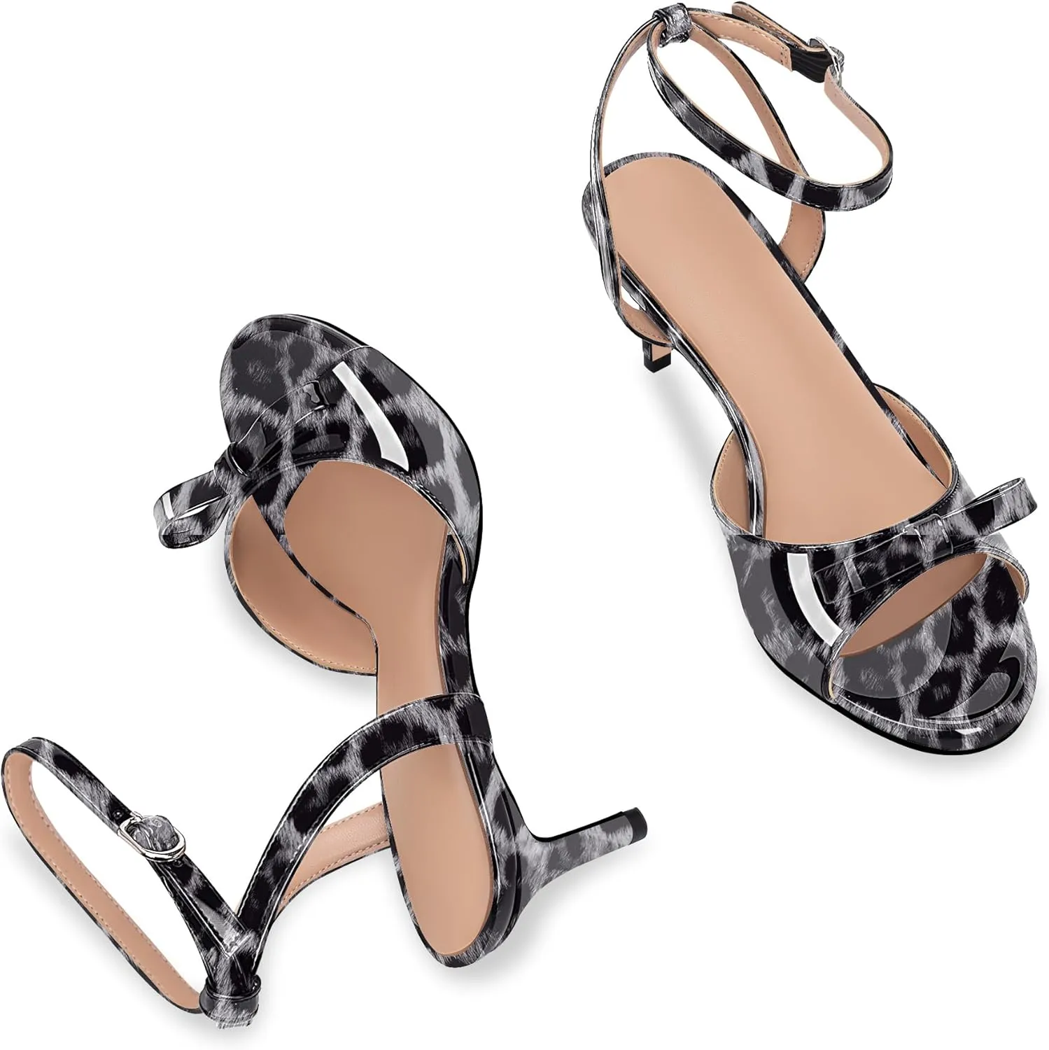 100FIXEO Women's Slingback Open Toe High Heel Bow Sandals Ankle Strap Stiletto Heel Pumps Dress Shoes
