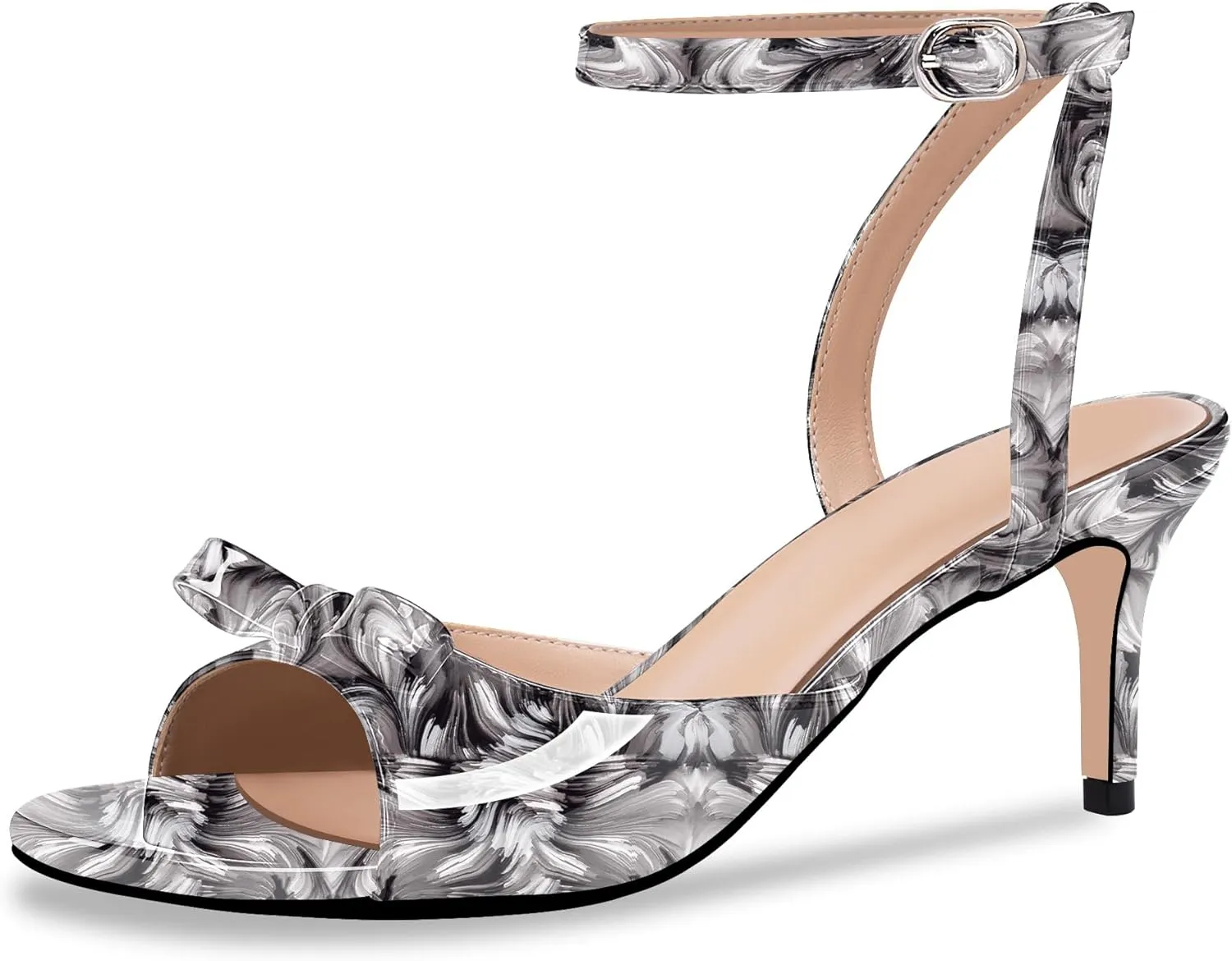 100FIXEO Women's Slingback Open Toe High Heel Bow Sandals Ankle Strap Stiletto Heel Pumps Dress Shoes