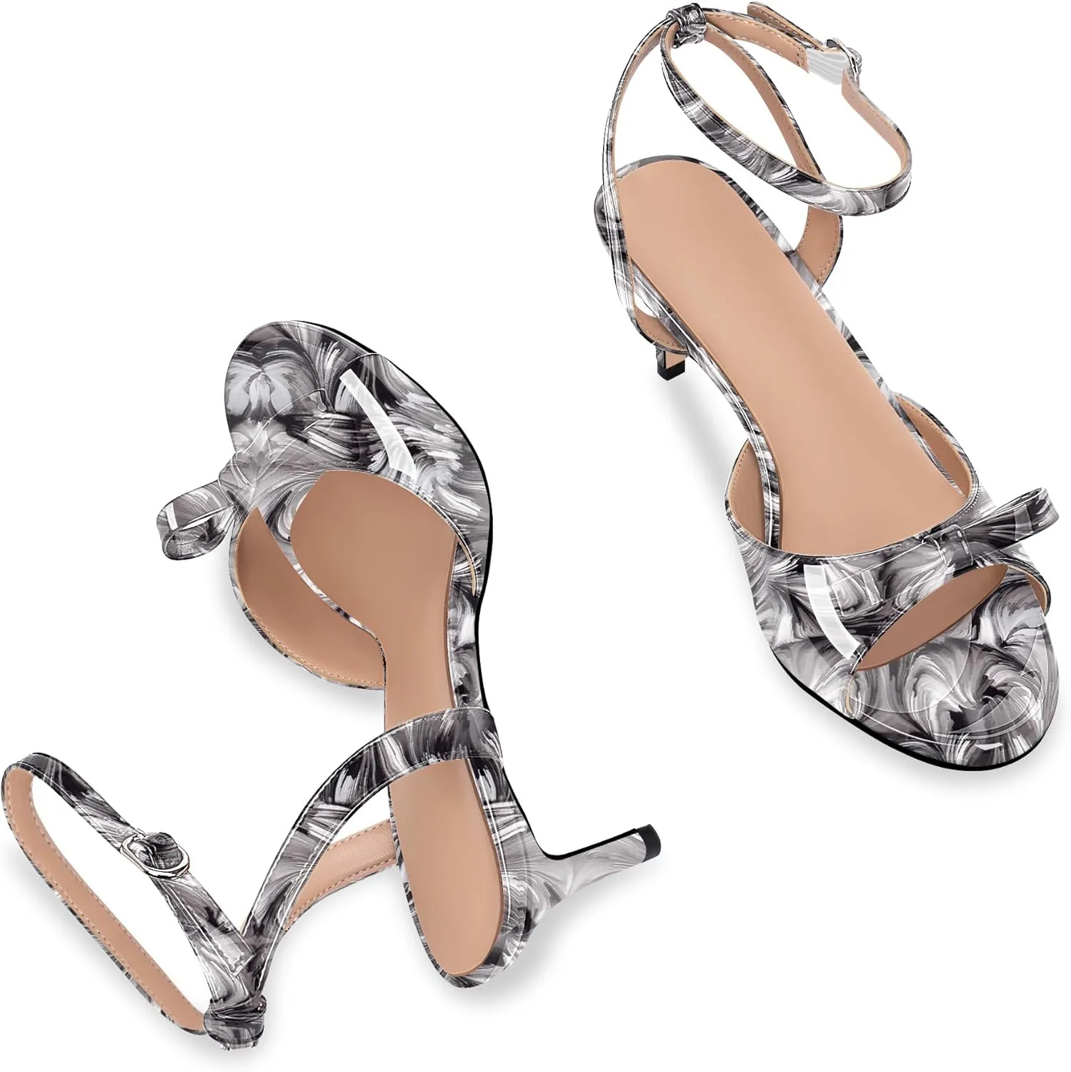 100FIXEO Women's Slingback Open Toe High Heel Bow Sandals Ankle Strap Stiletto Heel Pumps Dress Shoes