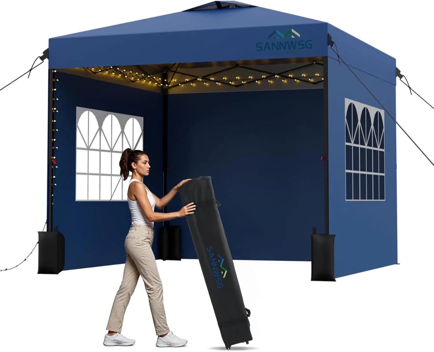 10X10 Pop Up Canopy Tent with 3 Sidewalls,Easy Up Canopy,Commercial Instant Shelter,Heavy Duty One Person Set Up Event Tent,Blue