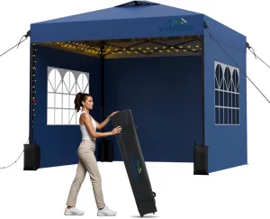10X10 Pop Up Canopy Tent with 3 Sidewalls,Easy Up Canopy,Commercial Instant Shelter,Heavy Duty One Person Set Up Event Tent,Blue