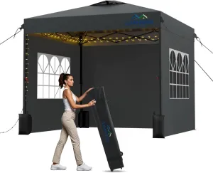 10X10 Pop Up Canopy Tent with 3 Sidewalls,Easy Up Canopy,Commercial Instant Shelter,Heavy Duty One Person Set Up Event Tent,Grey