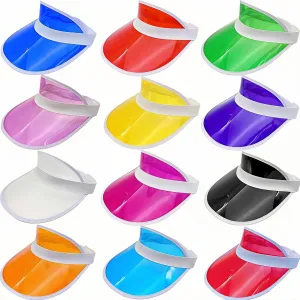 12 Pack Unisex Sun Visors Plastic Transparent Candy Color Poker Hat for Sports Outdoor Summer Beach Activities
