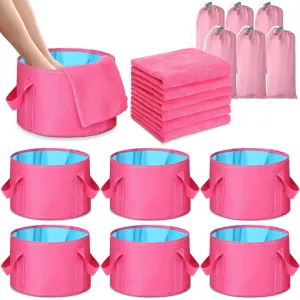 12 Pcs 15L Foldable Foot Soaking Tub Kit Portable Foot Bath Tub Foldable Foot Basin Bath Foot Tub for Soaking Feet with Towel and Storage Bag Soak Spa Bucket for Travel Camping(Rose Red)