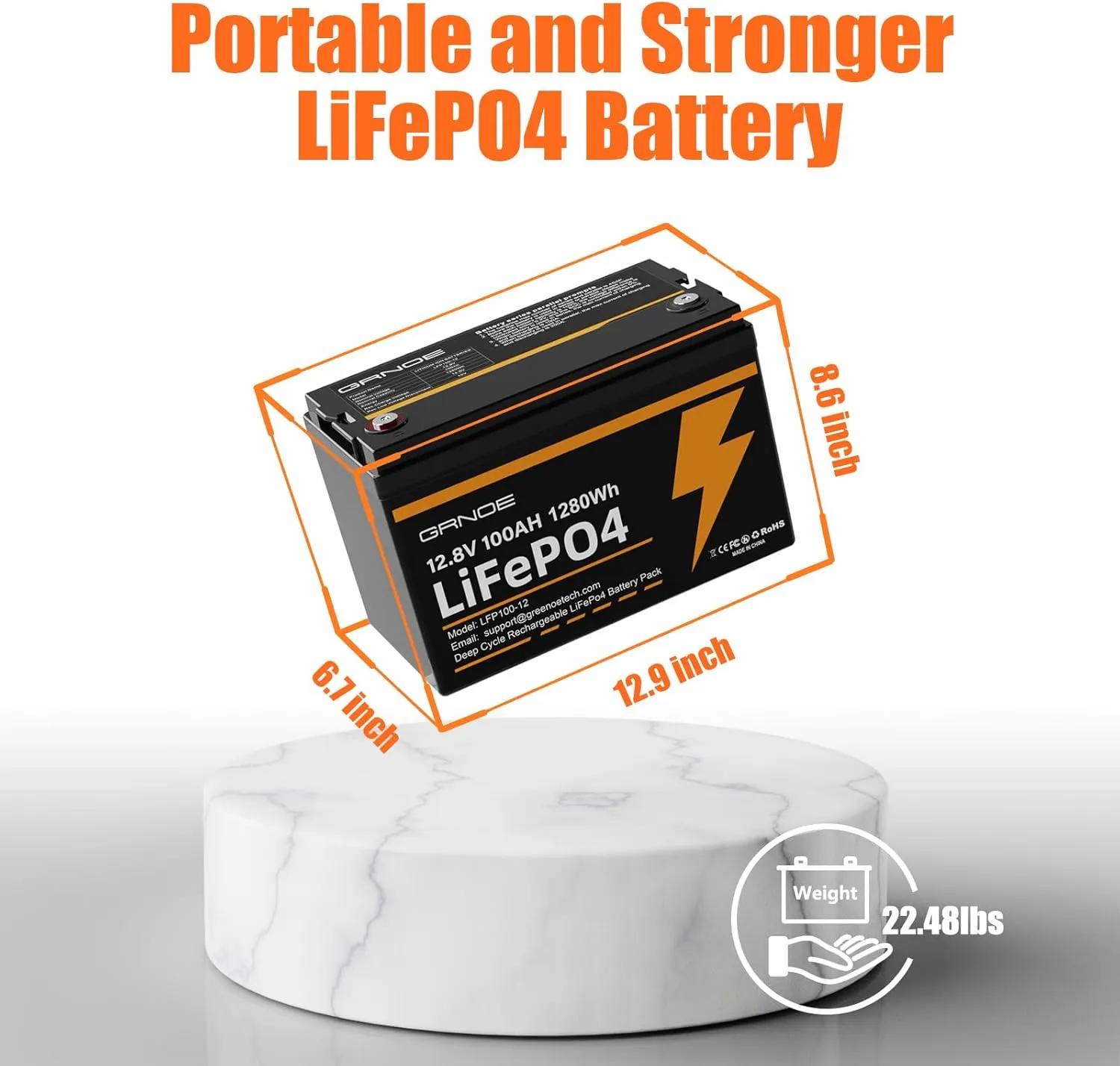 12V 100Ah LiFePO4 Battery Lithium Battery Group 31 Built-in 100A BMS, 1280Wh Up to 15000 Deep Cycles Rechargeable Battery for RV, Marine, Van, Backup