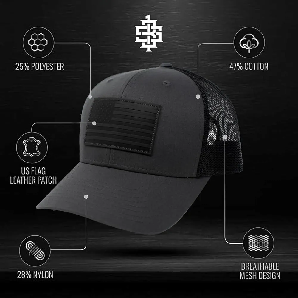 13 STRIPES American Flag Hat – Leather Patch Mesh Back Snapback Hat for Men & Women USA Flag Trucker Hat, Casual Unisex Hat