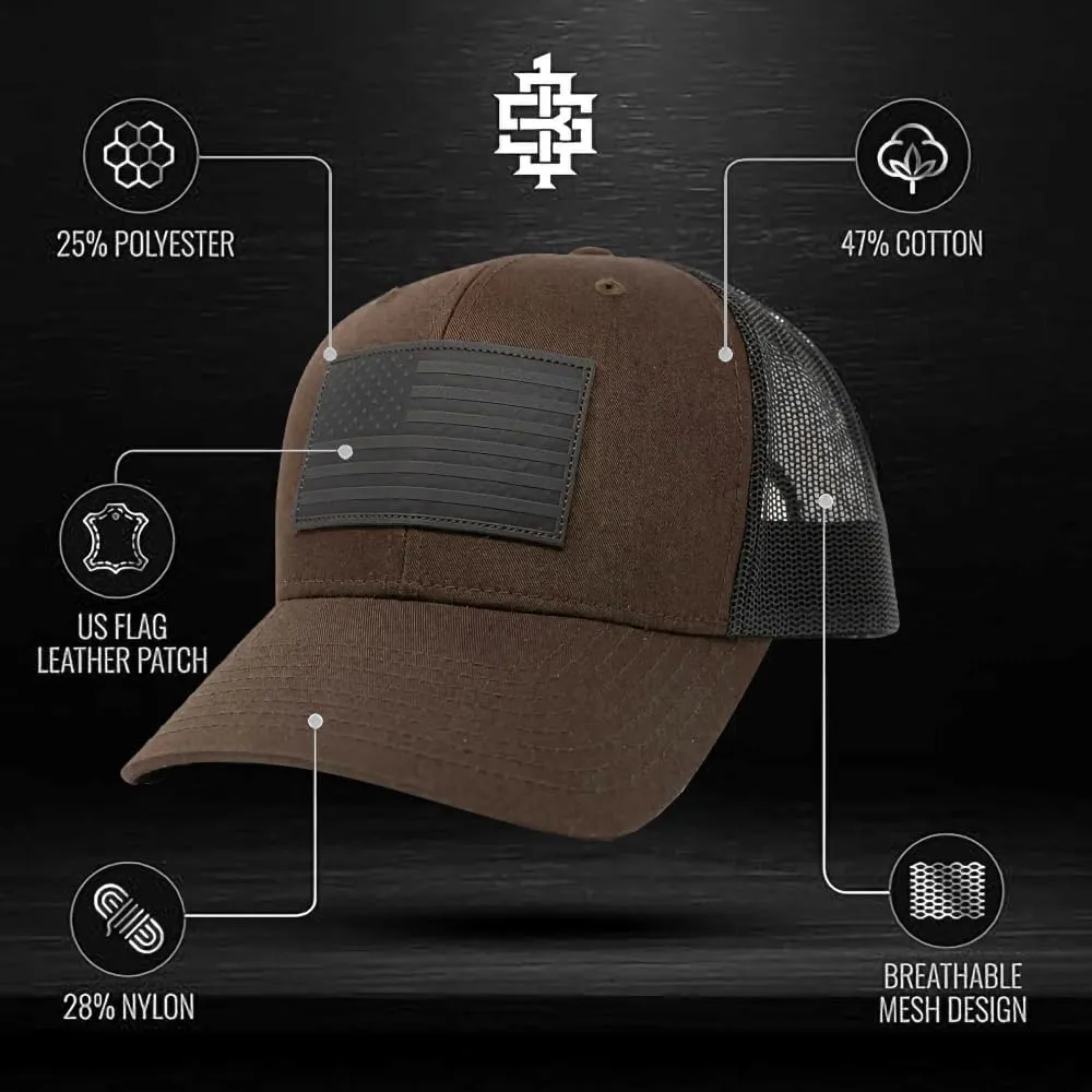 13 STRIPES American Flag Hat – Leather Patch Mesh Back Snapback Hat for Men & Women USA Flag Trucker Hat, Casual Unisex Hat