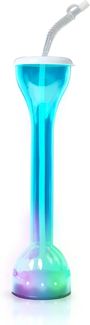 17 oz Blue LED Flashing Yard Glass with Straw - Vibrant Light-Up Drinkware for St. Patrick's Day & Celebratory Occasions