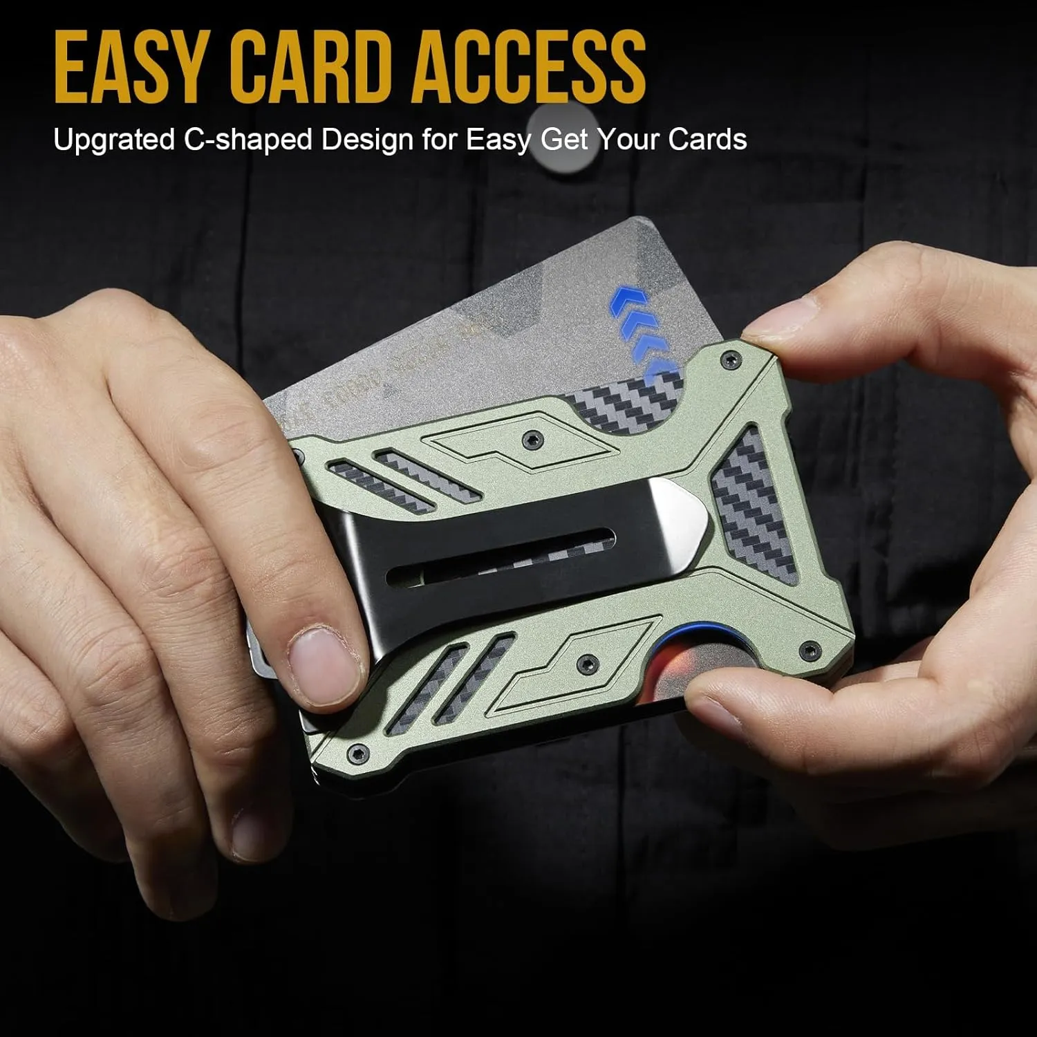 1T Tactical Minimalist Slim Wallet with Moeny Clip, Front Pocket RFID Blocking Wallet Cash Holder, Versatile Credit Card Orgainzer, ID Card Badge Holder for Men