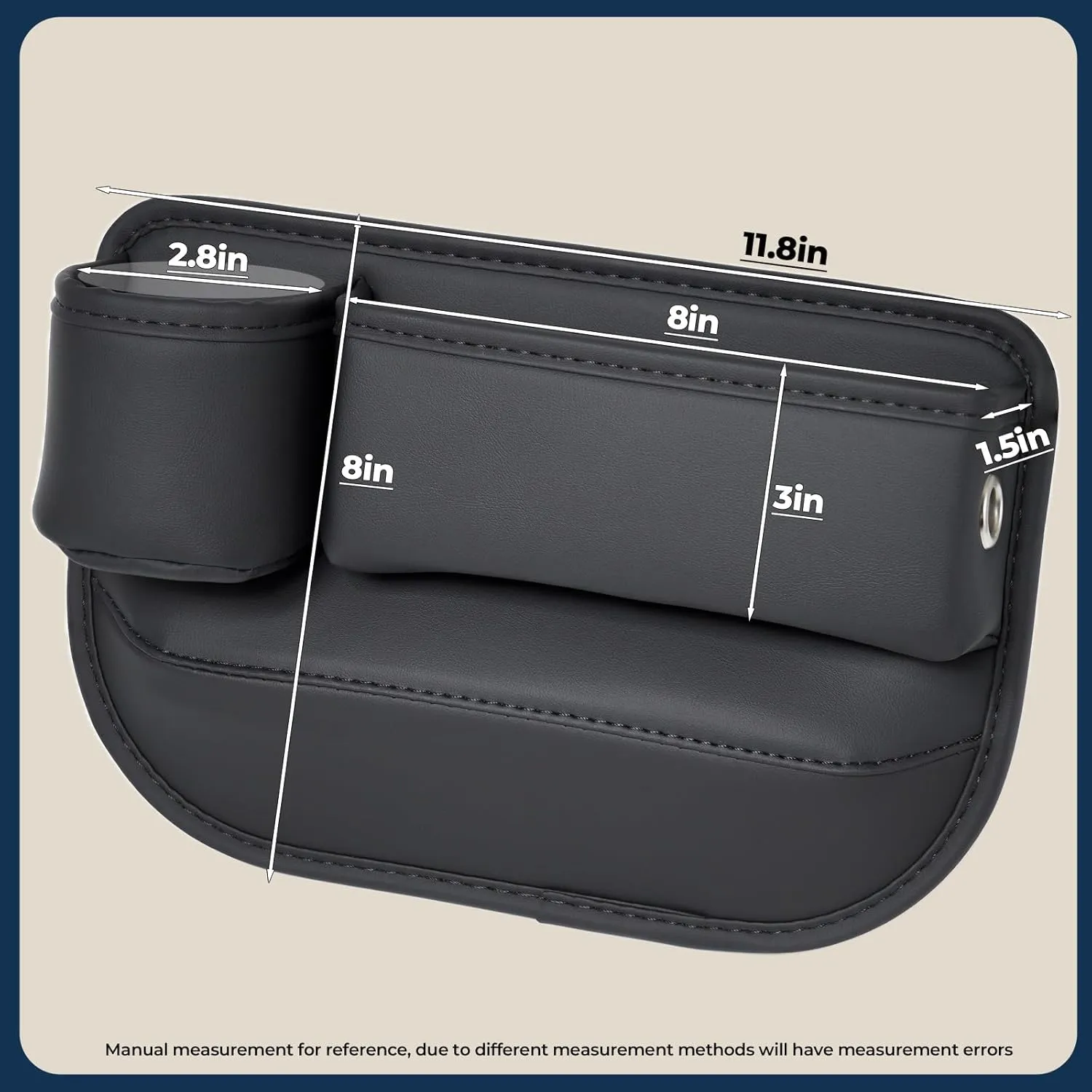 2 Pack Car Leather Cup Holder Gap Bag - Car Seat Gap Filler & Organizer, Seat Gap Storage Box Organizer Car Accessories for Women Men(Black Driver's   Passenger)