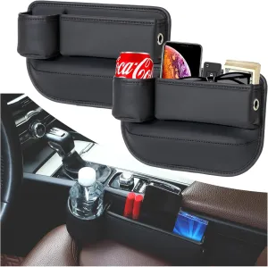 2 Pack Car Leather Cup Holder Gap Bag - Car Seat Gap Filler & Organizer, Seat Gap Storage Box Organizer Car Accessories for Women Men(Black Driver's   Passenger)