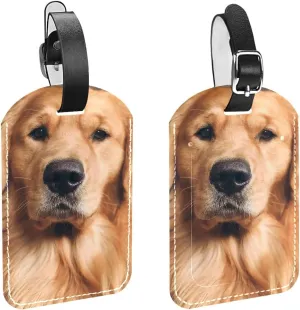 2 Pack Luggage Tags for Suitcase,Golden Retriever Dog,Leather ID Labels Loop Privacy Cover for Travel Bag