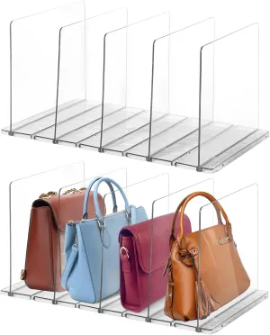 2 Pack Purse Divider Organizers for Closet, 16.3'' x 7.9'' x 6.4'' Adjustable Clear Shelf Dividers for Bags Purses Closet Organization, Handbag Divider Organizer Holders for Bookshelf Bedroom
