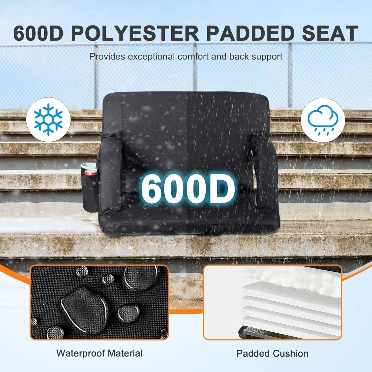 2 Pack Stadium Seats for Bleachers w/Back Support Padded Cushions 20.5"/25" Wide Comfortable Bleacher Chairs, Portable & Reclining Design - Ideal for Camping, Stadium Events