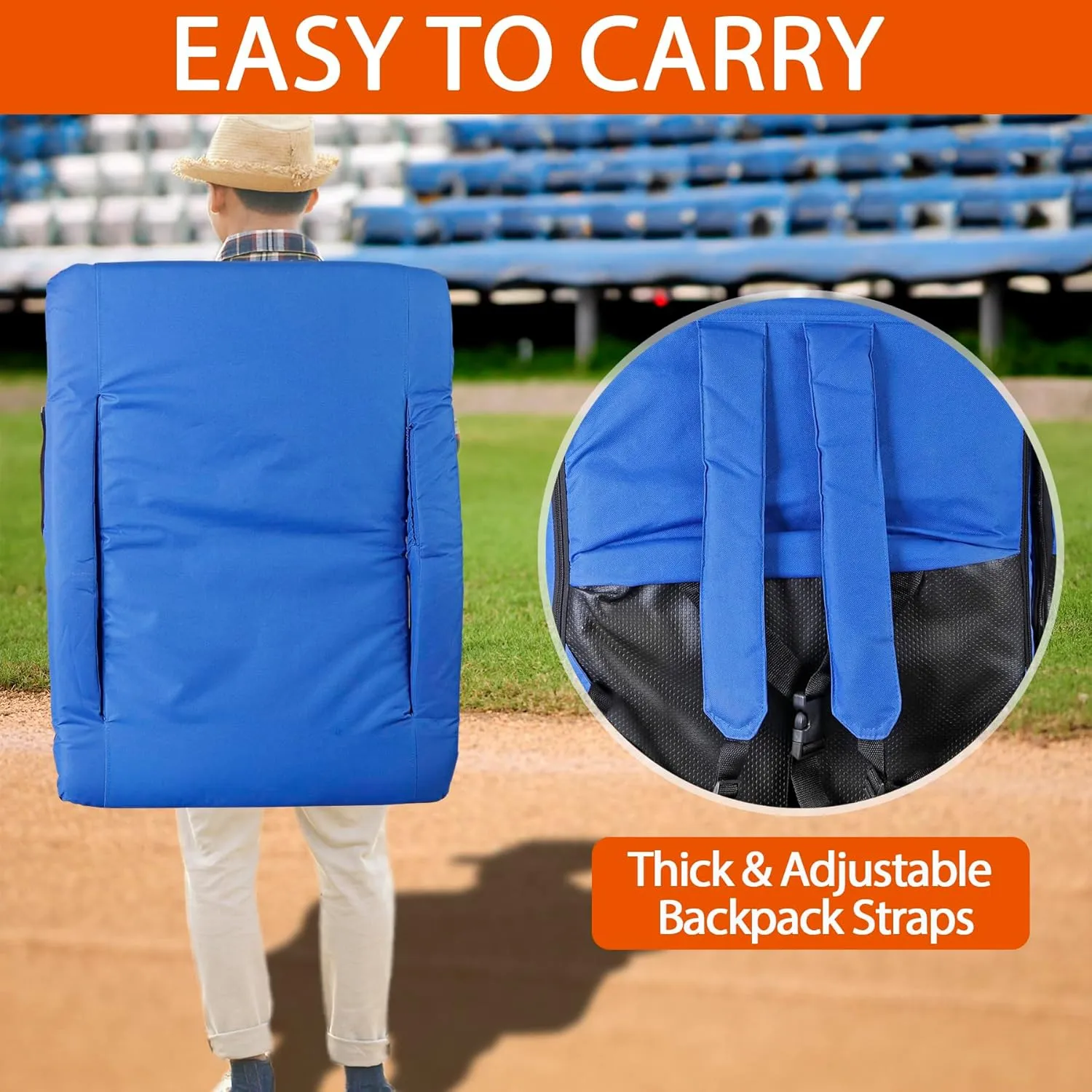 2 Pack Stadium Seats for Bleachers w/Back Support Padded Cushions 20.5"/25" Wide Comfortable Bleacher Chairs, Portable & Reclining Design - Ideal for Camping, Stadium Events