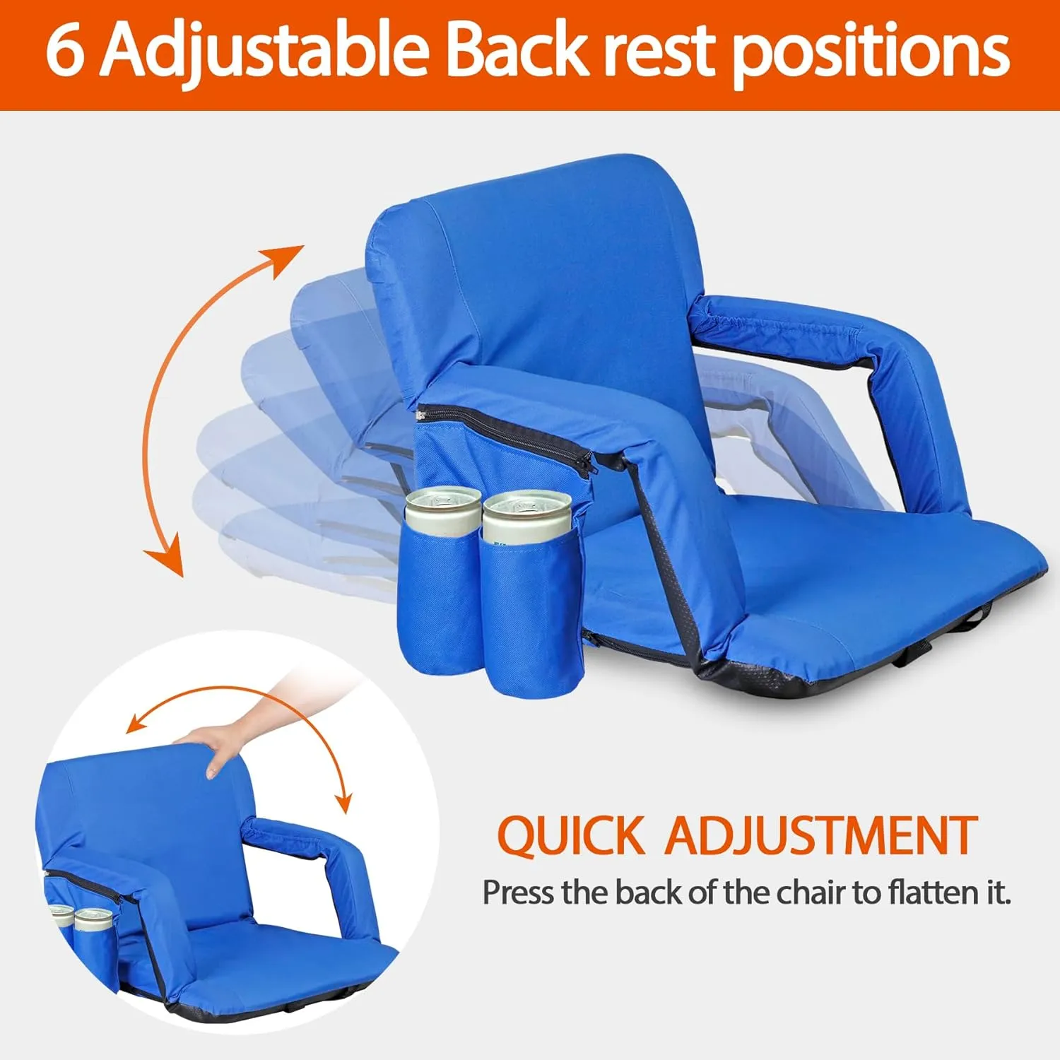 2 Pack Stadium Seats for Bleachers w/Back Support Padded Cushions 20.5"/25" Wide Comfortable Bleacher Chairs, Portable & Reclining Design - Ideal for Camping, Stadium Events