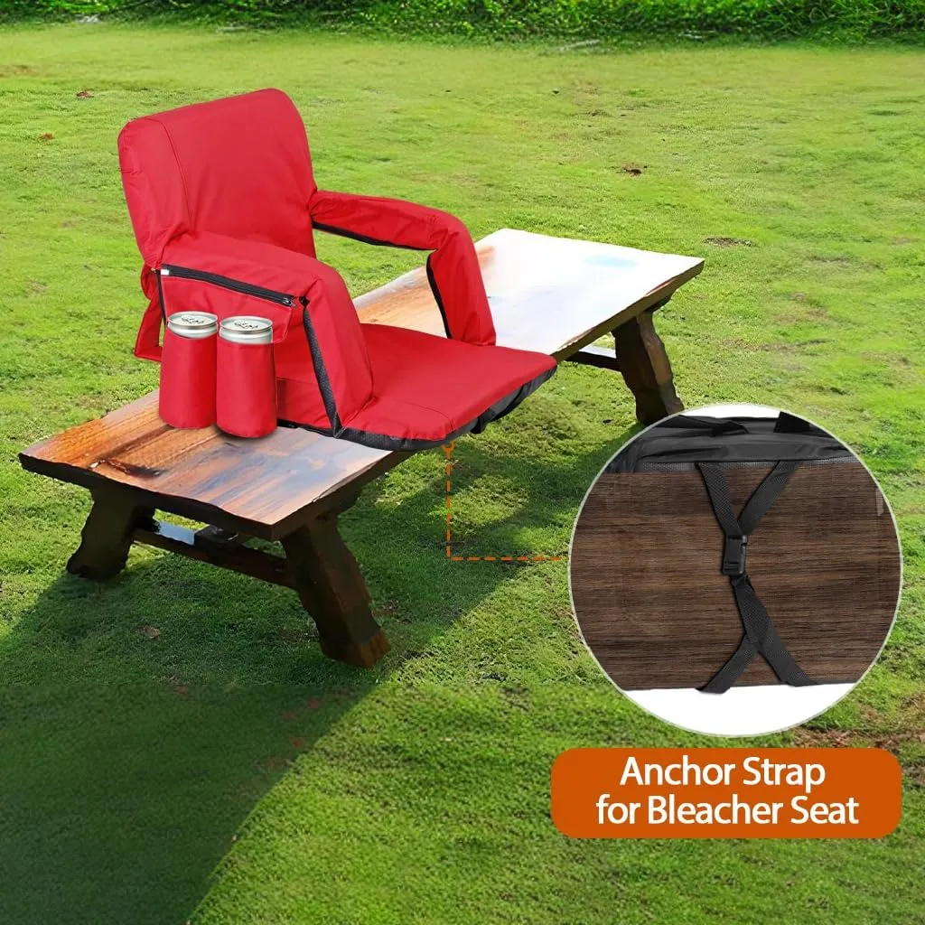 2 Pack Stadium Seats for Bleachers w/Back Support Padded Cushions 20.5"/25" Wide Comfortable Bleacher Chairs, Portable & Reclining Design - Ideal for Camping, Stadium Events