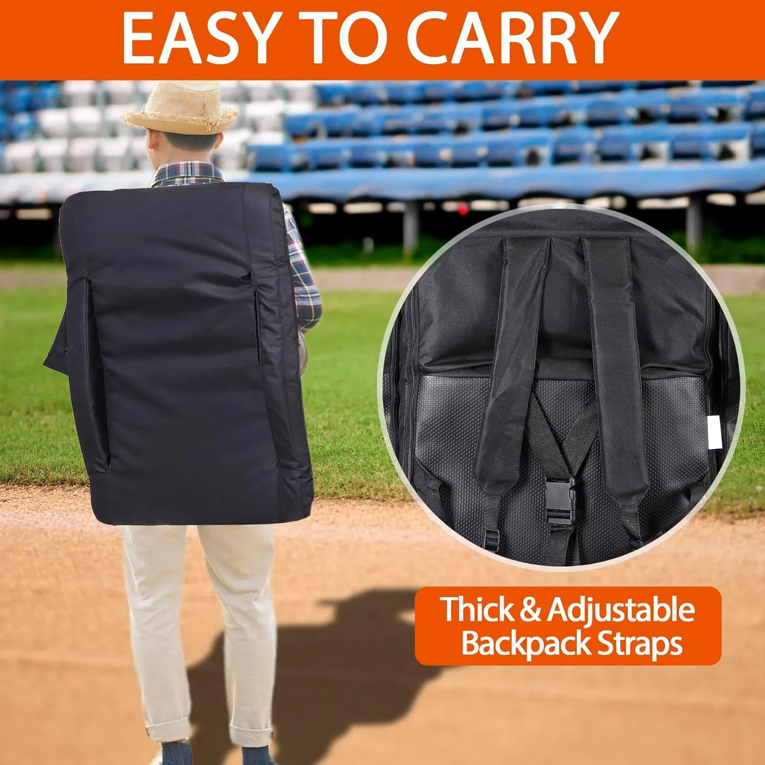 2 Pack Stadium Seats for Bleachers w/Back Support Padded Cushions 20.5"/25" Wide Comfortable Bleacher Chairs, Portable & Reclining Design - Ideal for Camping, Stadium Events