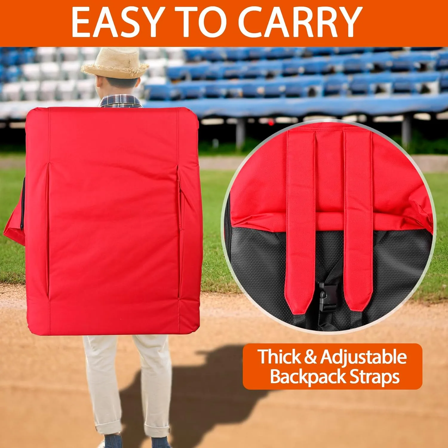 2 Pack Stadium Seats for Bleachers w/Back Support Padded Cushions 20.5"/25" Wide Comfortable Bleacher Chairs, Portable & Reclining Design - Ideal for Camping, Stadium Events