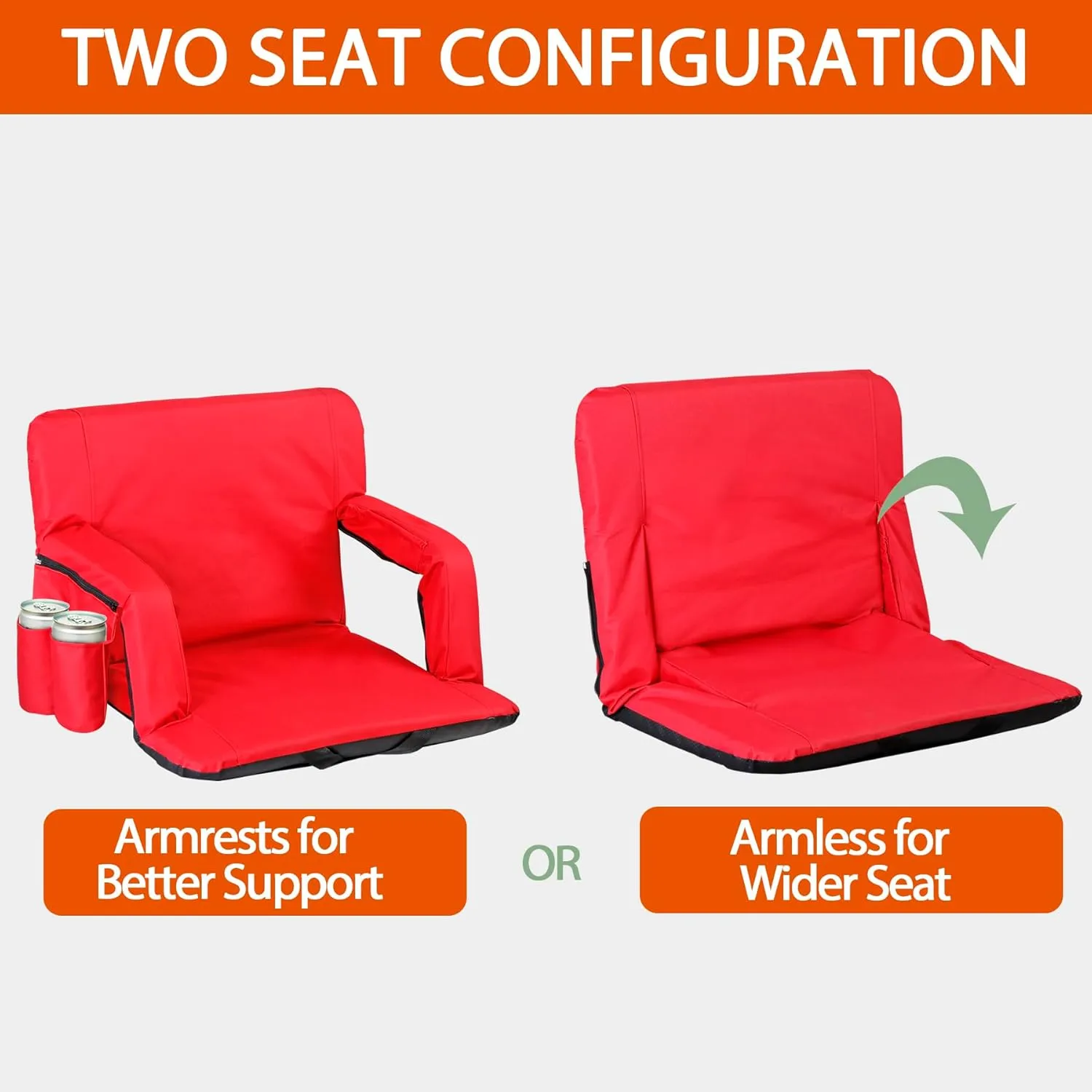 2 Pack Stadium Seats for Bleachers w/Back Support Padded Cushions 20.5"/25" Wide Comfortable Bleacher Chairs, Portable & Reclining Design - Ideal for Camping, Stadium Events