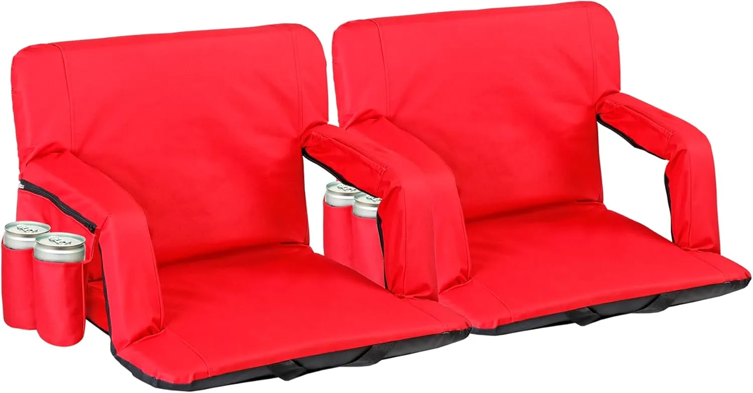 2 Pack Stadium Seats for Bleachers w/Back Support Padded Cushions 20.5"/25" Wide Comfortable Bleacher Chairs, Portable & Reclining Design - Ideal for Camping, Stadium Events