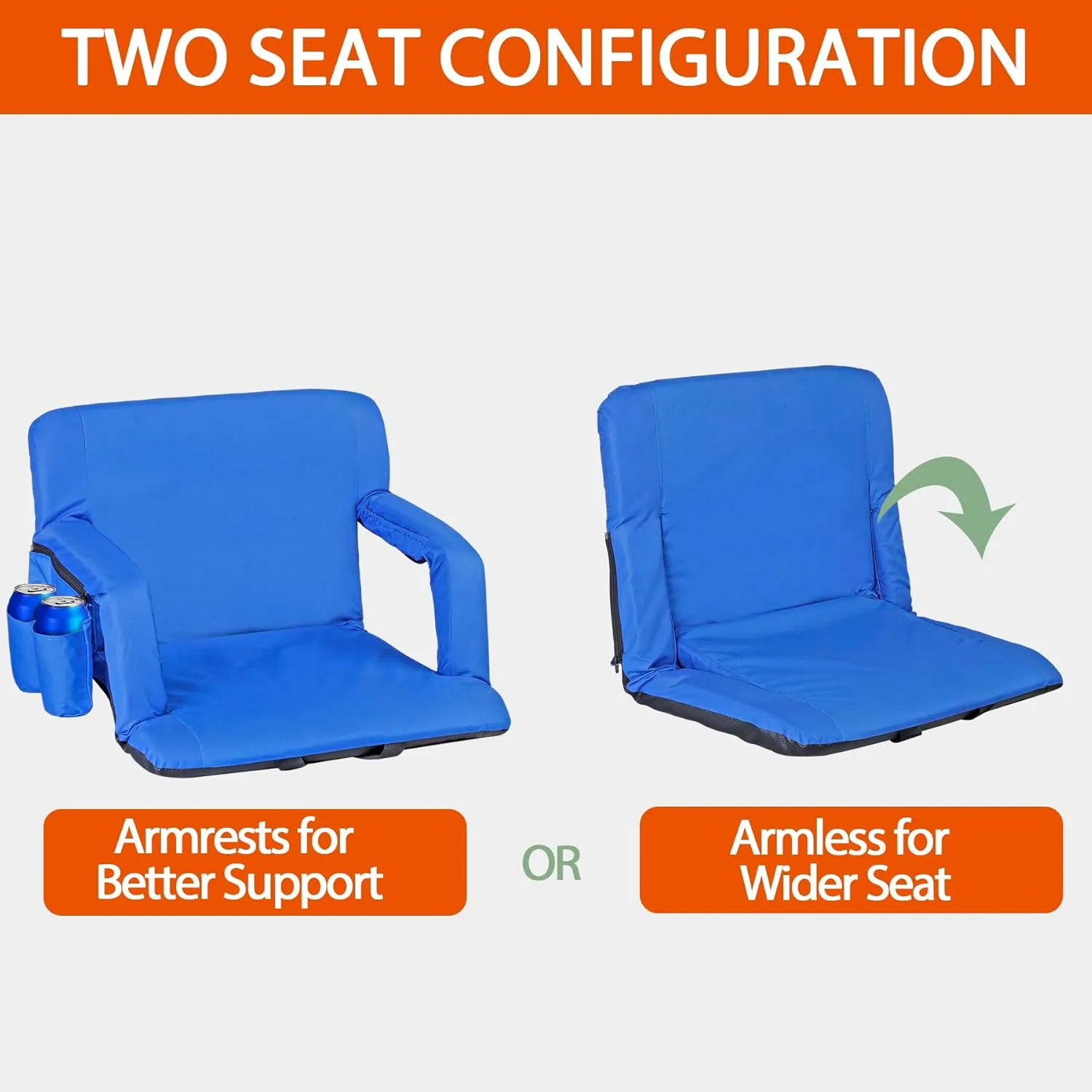 2 Pack Stadium Seats for Bleachers w/Back Support Padded Cushions 20.5"/25" Wide Comfortable Bleacher Chairs, Portable & Reclining Design - Ideal for Camping, Stadium Events