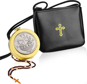 2 Pcs Leather Communion Burse for Pyx with Gold Latin Cross Container Catholic Budded Gold Toned Case Cross Pyx Bag for Communion Priests Deacons Eucharist Holy Gift(Stylish Style,Fish)