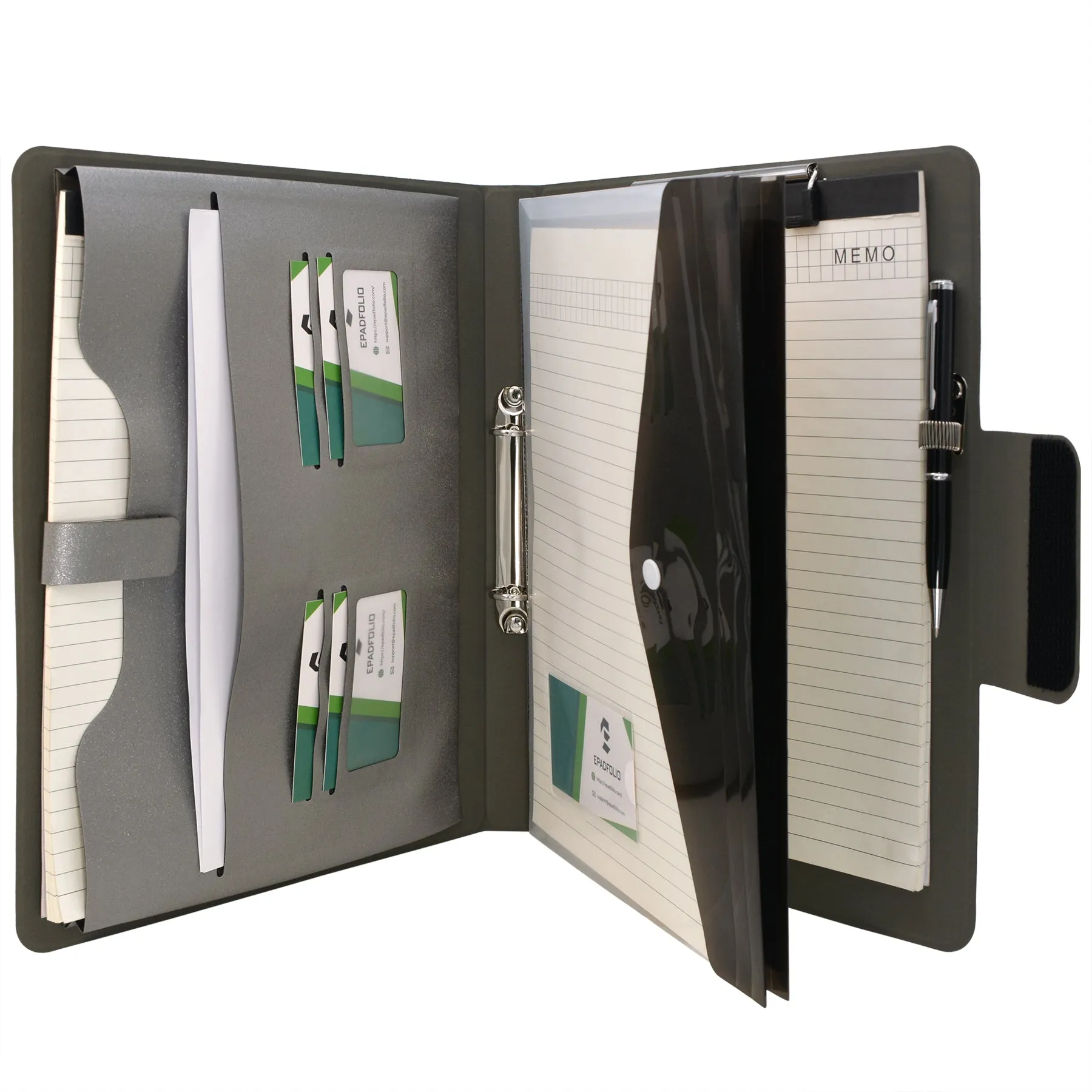 2-Ring Binder Padfolio with Expanded Document Bag, Padfolio Ring Binder Business Organizer Portfolio Case