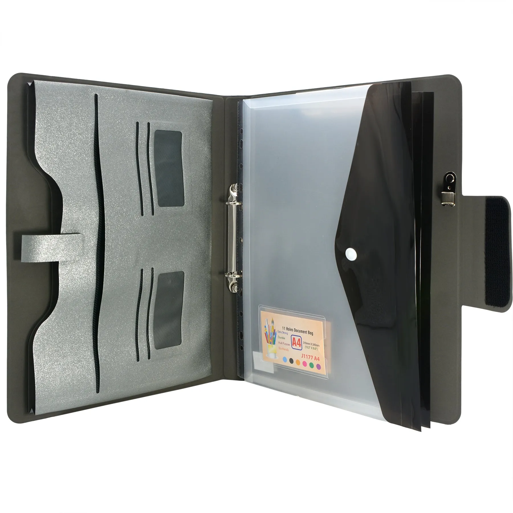 2-Ring Binder Padfolio with Expanded Document Bag, Padfolio Ring Binder Business Organizer Portfolio Case