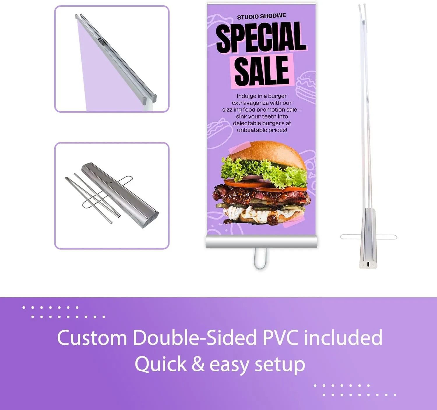 2-sided Custom Retractable Banners 31.5x79in with Standard Stand, Customizable Sign for Business, Corporate Events, Advertising - Customized Prints with Travel Bag - 1 unit