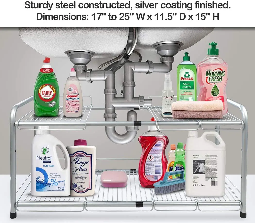 2 Tier Under Sink Expandable Shelf Organizer, Storage Rack