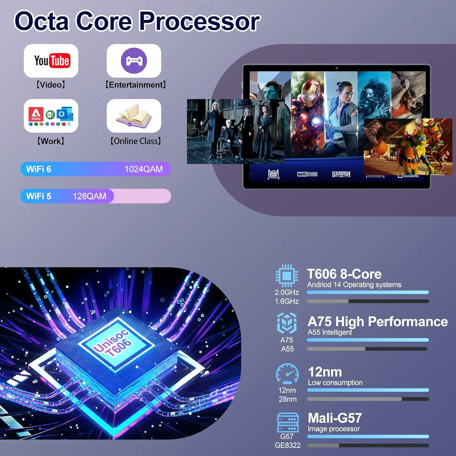 2025 Android 14 Tablet 22GB RAM 128GB ROM 1TB Expand, 10.1 inch 8000mAh Octa-Core Tablet with Keyboard & Mouse, HD IPS Display, 5G Wi-Fi, Bluetooth 5.0, GPS, Widevine L1, Split Screen -Metal Purple