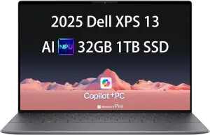 2025 Dell XPS 13 9345 Laptop, Copilot  AI PC (13.4" FHD  120Hz, Qualcomm 12-Core Snapdragon X Elite, 32GB 8848MT/s RAM, 1TB SSD), Thin & Light, 27 Hours Battery Life, IR Webcam, Wi-Fi 7, Win 11 Pro
