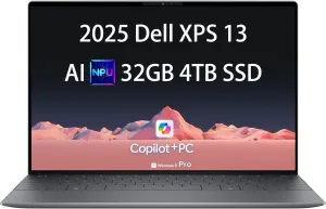 2025 Dell XPS 13 9345 Laptop, Copilot  AI PC (13.4" FHD  120Hz, Qualcomm 12-Core Snapdragon X Elite, 32GB 8848MT/s RAM, 4TB SSD), Thin & Light, 27 Hours Battery Life, IR Webcam, Wi-Fi 7, Win 11 Pro