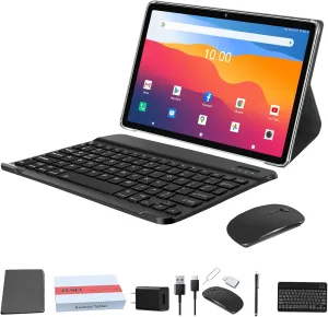2025 Latest 2 in 1 Tablet 128GB Storage 1TB Expand 10 inch Tablets, 2.4G&5G WIFI Tablet PC, Android 14 Tablets with Keyboard, Octa Core HD Touchscreen 13MP Dual Camera GMS Tableta with Case Mouse Gray