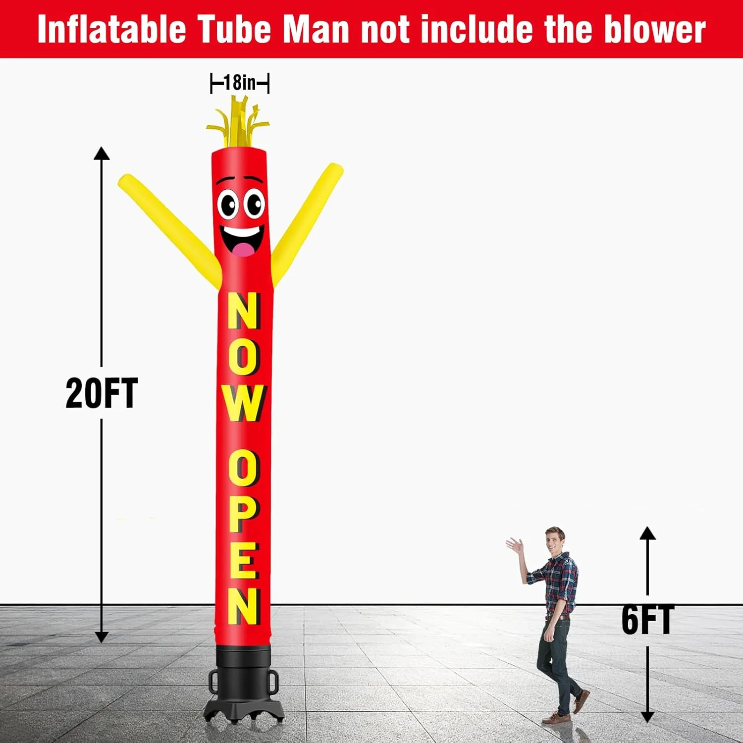 20FT Tall Now Open Inflatable Tube Man (18''Diameter) Wacky Wavy Dancing Guy for Outdoor Decoration Advertising Business Promotion (Blower Not Included)