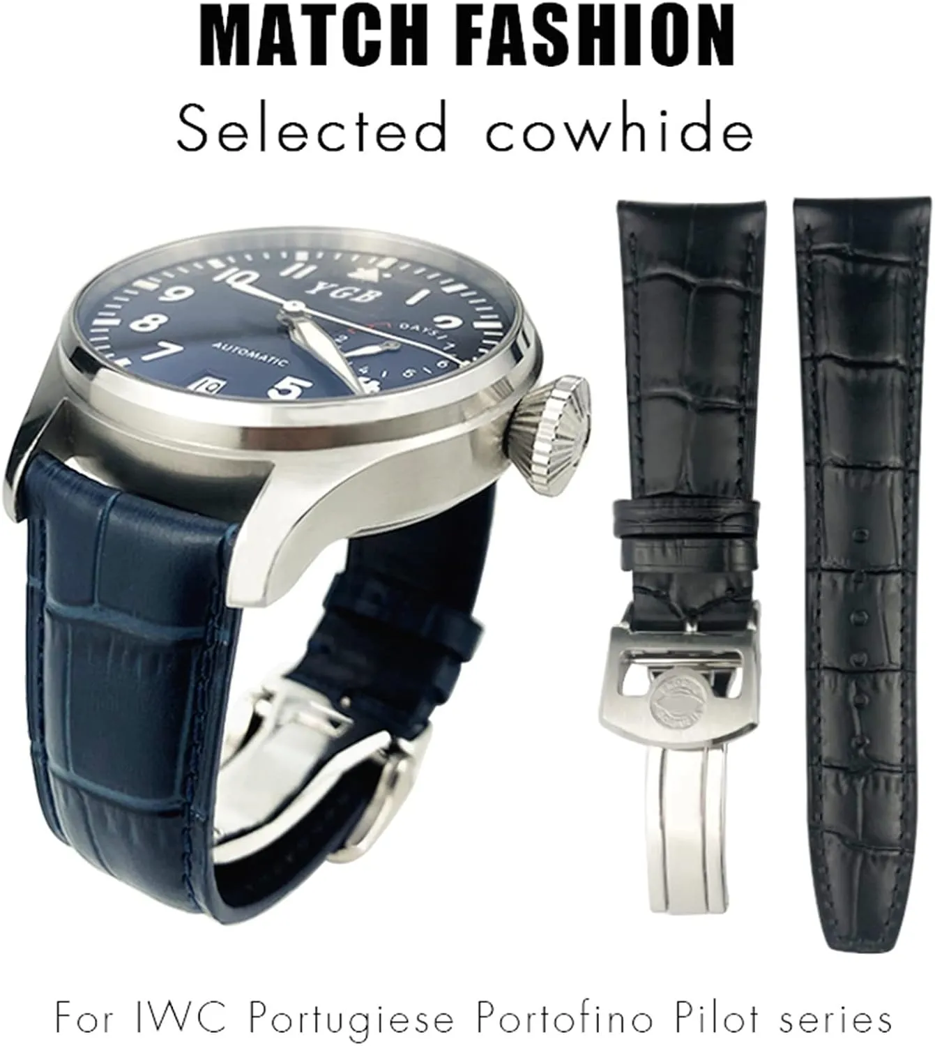 20mm 21mm 22mm Cowhide Watchband for IWC Portuguese Portofino Pilot Genuine Leather Watch Strap Spherical Buckle