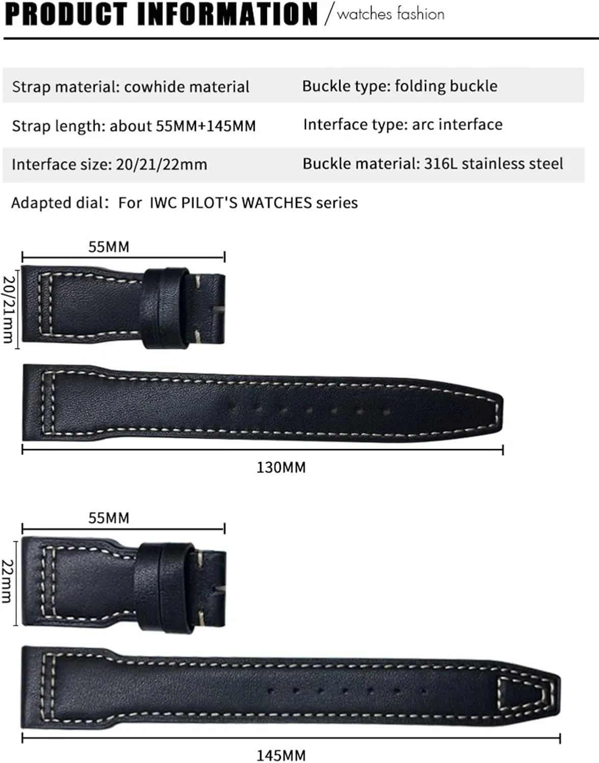 20mm Genuine Leather Watchband For IWC Big Pilot Watch Mark 18 Spitfire Hamilton Cowhide Soft Watch Strap