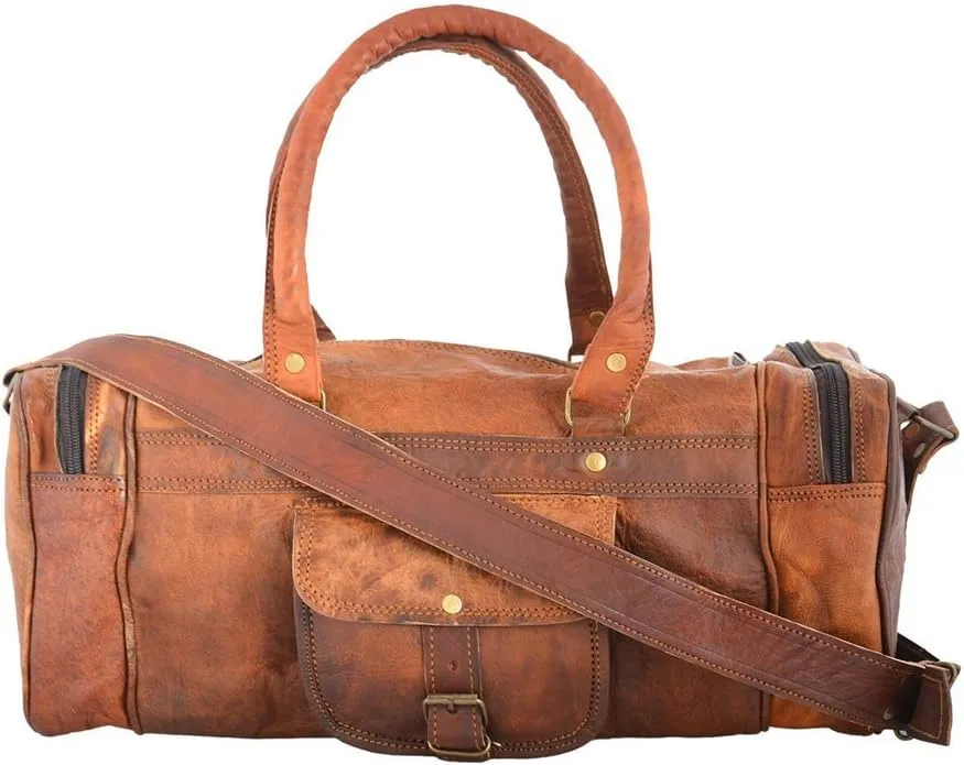 22″ 100% Pure Leather Unisex Travel Brown Casual Duffle/Gym Bag