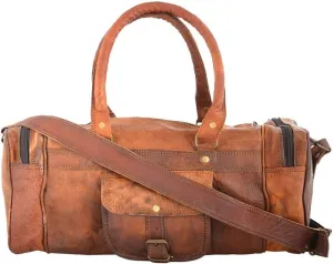 22″ 100% Pure Leather Unisex Travel Brown Casual Duffle/Gym Bag