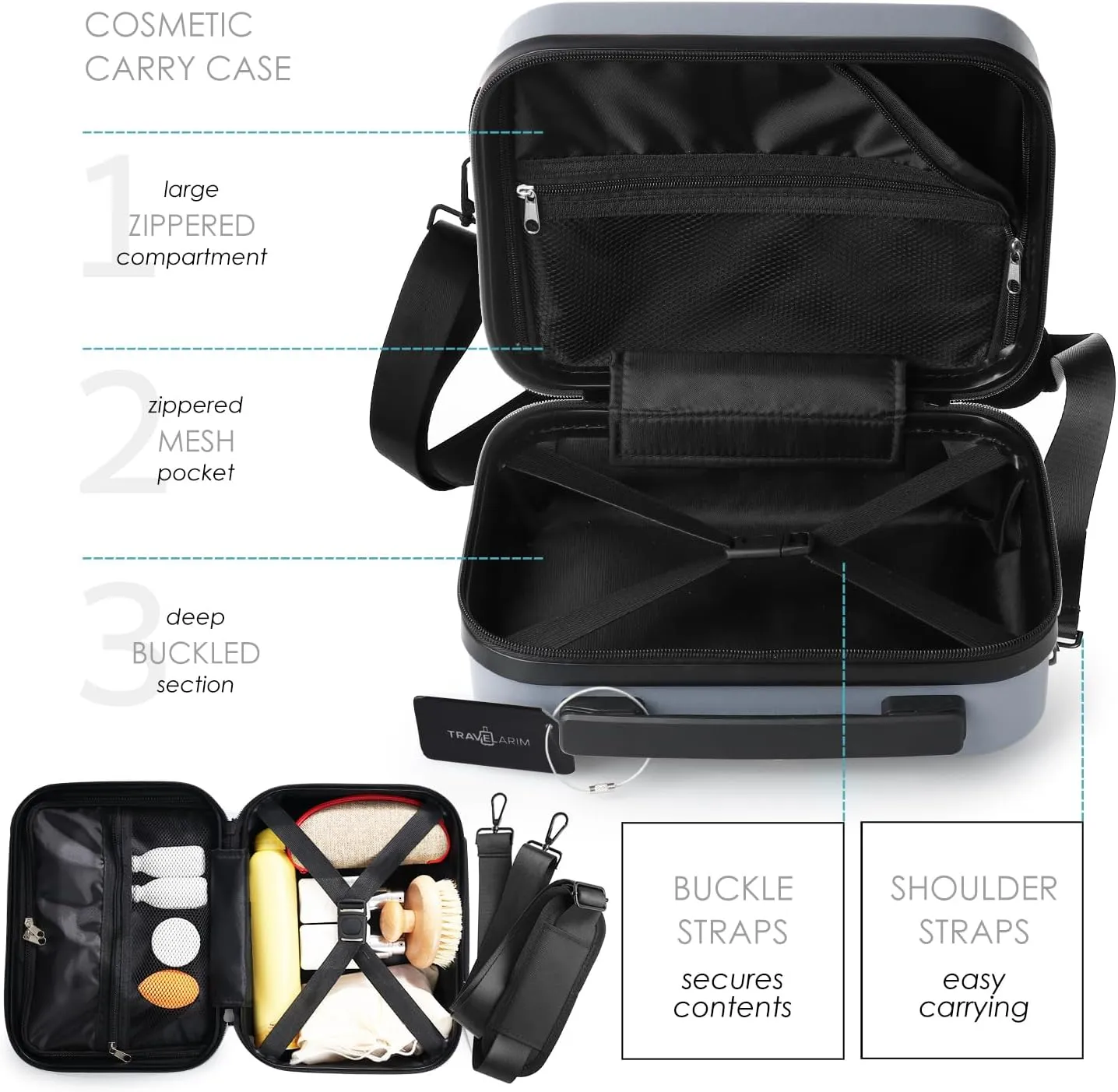 22 Inch Carry On Luggage 22x14x9 Airline Approved, Carry On Suitcase with Wheels, Hard-shell Carry-on Luggage, Durable Luggage Carry-On, Grey Small Suitcase with Cosmetic Case