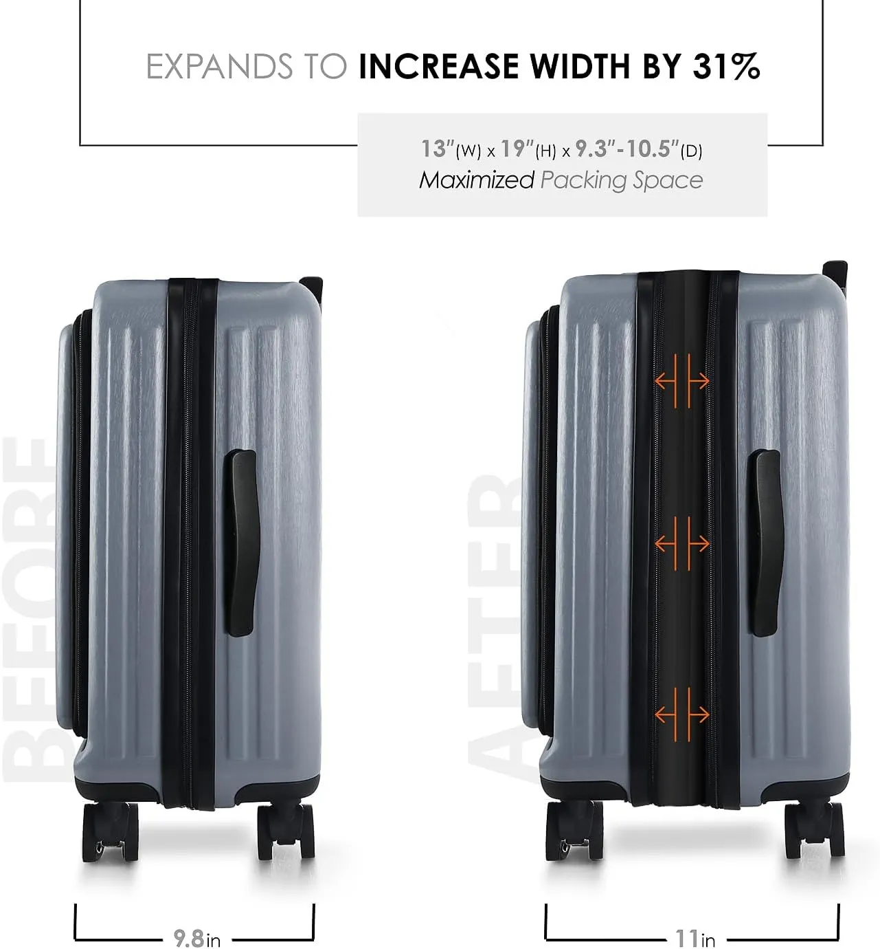 22 Inch Carry On Luggage 22x14x9 Airline Approved, Carry On Suitcase with Wheels, Hard-shell Carry-on Luggage, Durable Luggage Carry-On, Grey Small Suitcase with Cosmetic Case