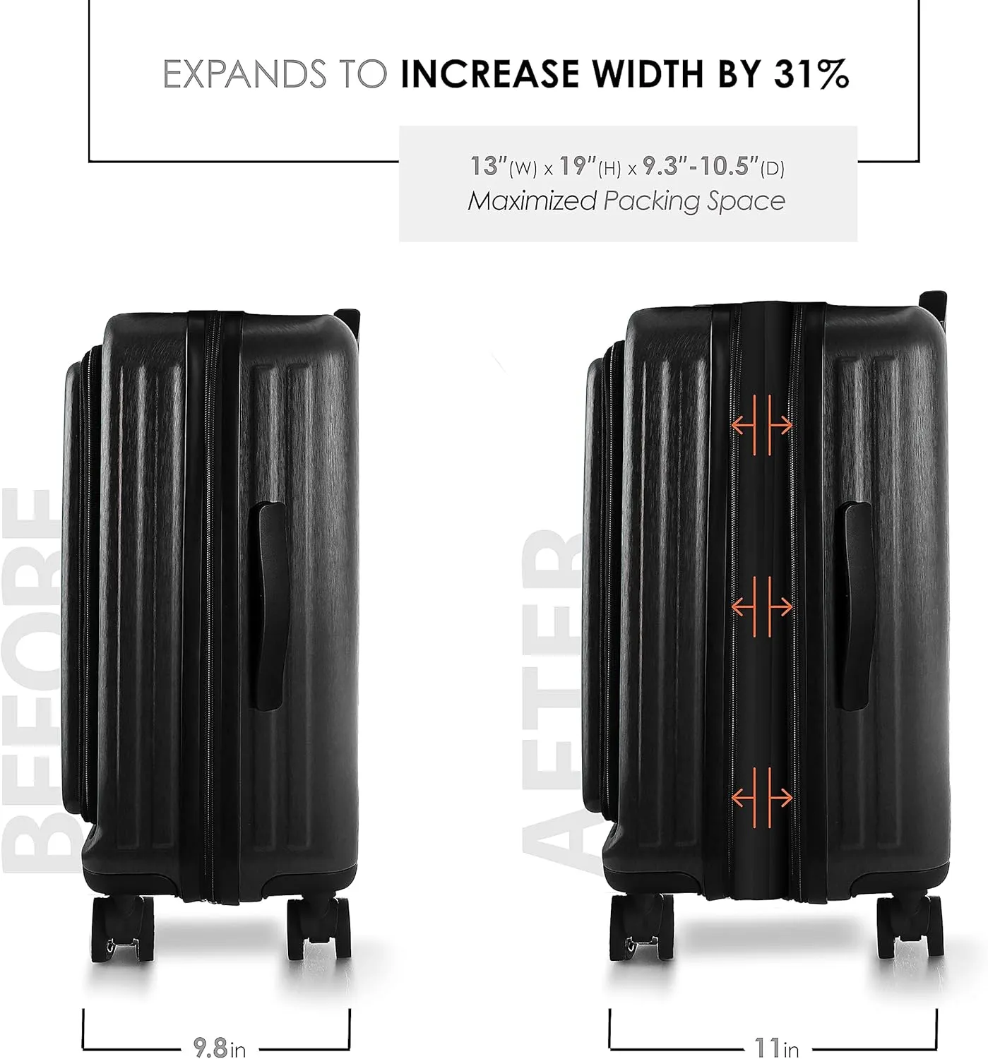22 Inch Carry On Luggage 22x14x9 Airline Approved, Carry On Suitcase with Wheels, Hard-shell Carry-on Luggage, Durable Luggage Carry-On, Jet Black Small Suitcase with Cosmetic Case