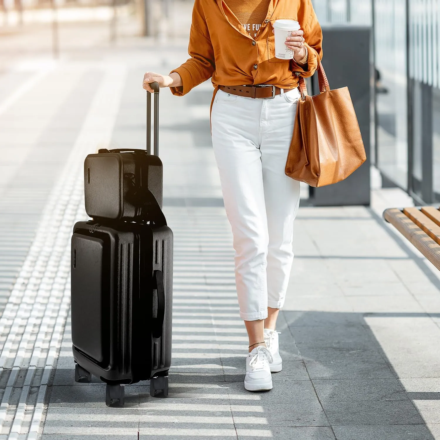 22 Inch Carry On Luggage 22x14x9 Airline Approved, Carry On Suitcase with Wheels, Hard-shell Carry-on Luggage, Durable Luggage Carry-On, Jet Black Small Suitcase with Cosmetic Case